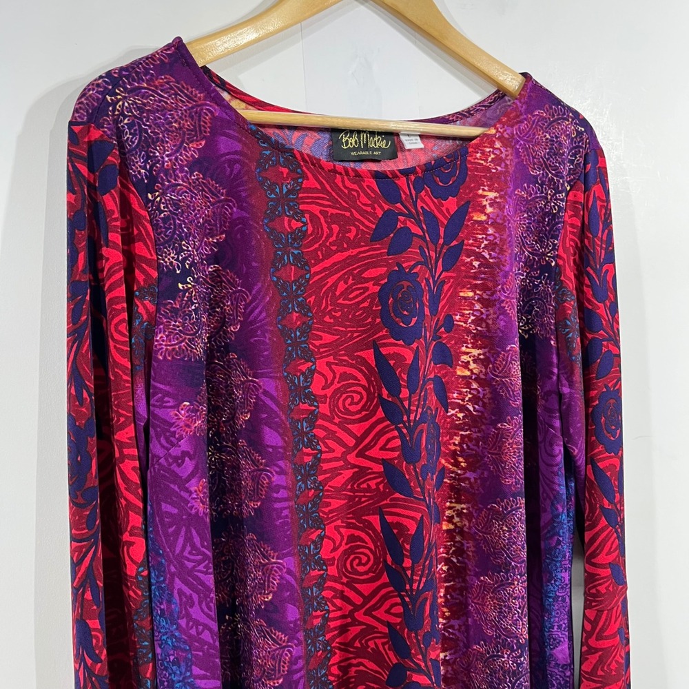 Bob Mackie Artsy Boho Lagenlook Floral Paisley Long Sleeve Top Womens Large - Picture 2 of 9
